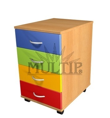 Container mit 4 farbigen Schubladen fahrbar
