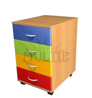 Container mit 4 farbigen Schubladen fahrbar